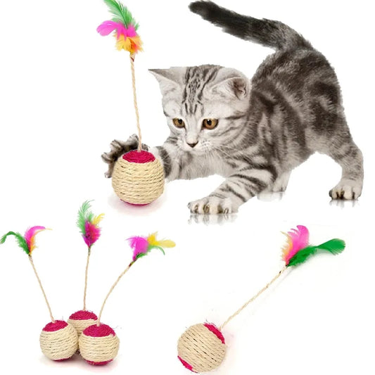 Cat Toy Pet Cat Sisal Scratching Ball Training Interactive Toy for Kitten Pet Cat Supplies Funny Play Feather Toy cat accessorie - New House Pets