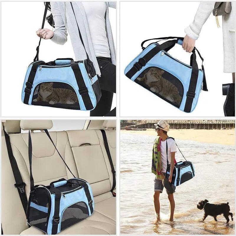 Cat Carrier Soft-Sided Pet Travel Carrier for Cats, Dogs Puppy Comfort Portable Folding Pet Carrier - New House Pets