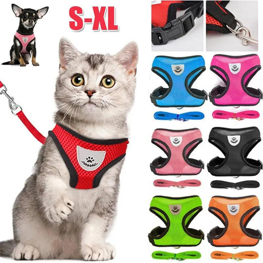 Cat Dog Harness with Lead Leash Adjustable Vest Polyester Mesh Breathable Harnesses Reflective sti for Small Dog Cat accessories - New House Pets