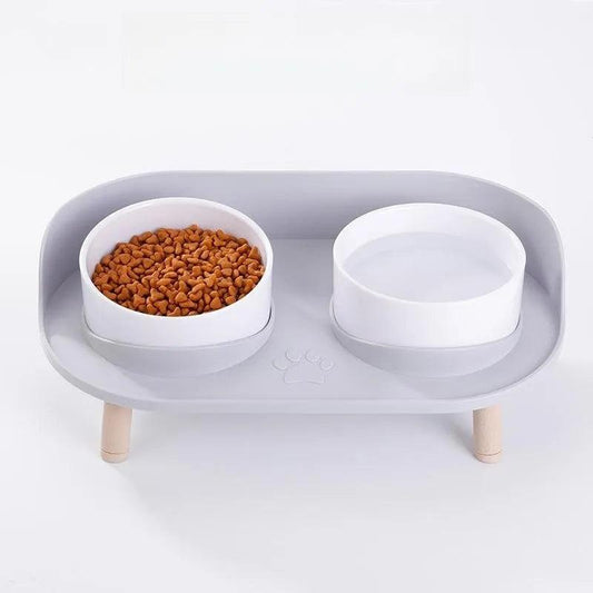 ABS Plastic Double Bowls Water Food Bowls Prevent Knocks Over & Protect Cervical Spine Pet Cat Bowls for Small Large Cats Dogs - New House Pets