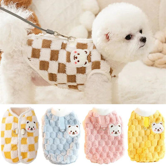 Winter Cat Dog Clothes with Buckle Sweet Bear Print Pet Plush Sweater for Small Dogs Pomeranian Chihuahua Puppy Button Jacket - New House Pets