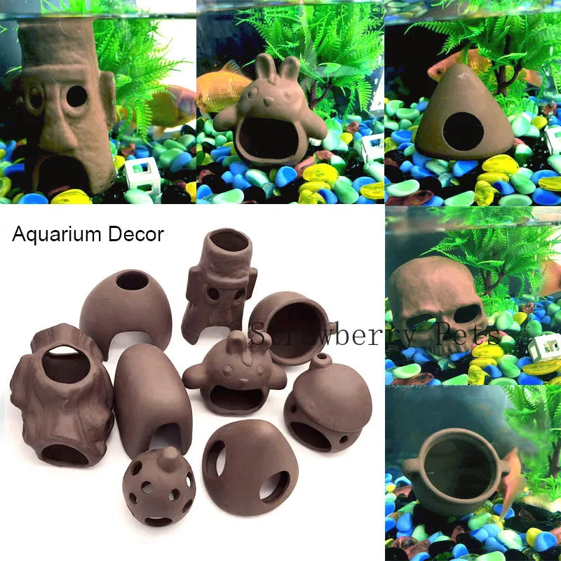 Ceramic Aquarium Decoration Fish Shrimps Shelter House Pottery Scorpion House Canister Simulation Stone Fish Tank Decor Great - New House Pets