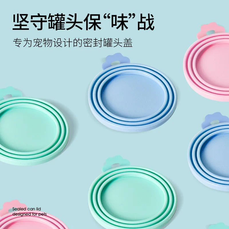 Reusable 3 In 1 Pet Food Can Silicone Cover Dogs Cats Storage Tin Cap Lid Seal Cover Pet Supplies Suitable for 8.9cm/7.3cm/6.5cm - New House Pets