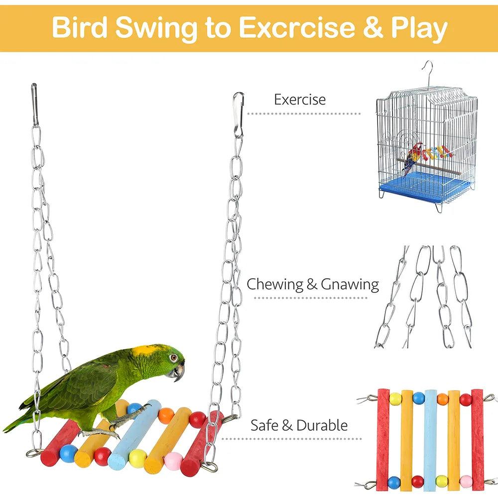 11Pcs Bird Cage Toys for Parrots Wood Birds Swing Reliable Chewable Bite Bridge Wooden Beads Shape Parrot Toy Bird Toys - New House Pets