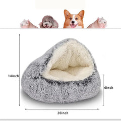 Soft Plush Round Cat Bed Pet Mattress Warm Comfortable Basket Cat Dog 2 in 1 Sleeping Bag Nest for Small Dogs - New House Pets