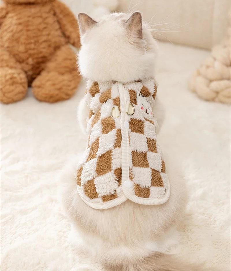 Winter Cat Dog Clothes with Buckle Sweet Bear Print Pet Plush Sweater for Small Dogs Pomeranian Chihuahua Puppy Button Jacket - New House Pets