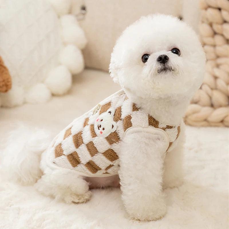 Winter Cat Dog Clothes with Buckle Sweet Bear Print Pet Plush Sweater for Small Dogs Pomeranian Chihuahua Puppy Button Jacket - New House Pets