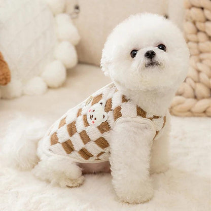 Winter Cat Dog Clothes with Buckle Sweet Bear Print Pet Plush Sweater for Small Dogs Pomeranian Chihuahua Puppy Button Jacket - New House Pets