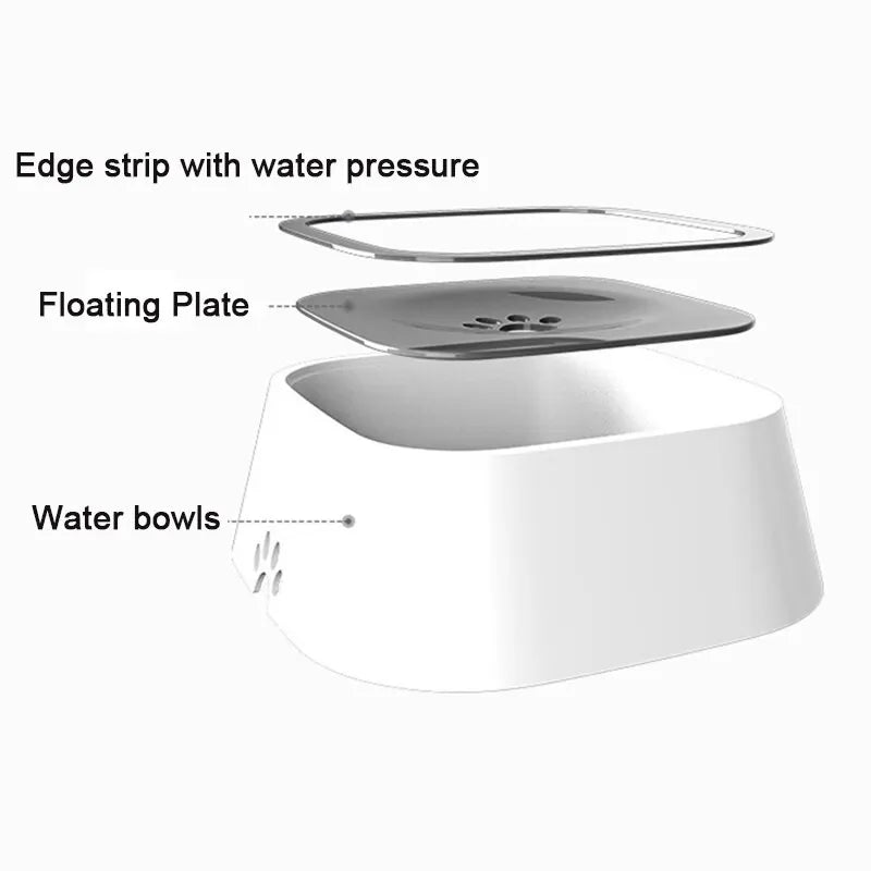 1.5L Dog Drinking Water Bowls Floating Non-Wetting Mouth Cat Slow Anti-Overflow Water Feeding Dispenser Large Capacity - New House Pets