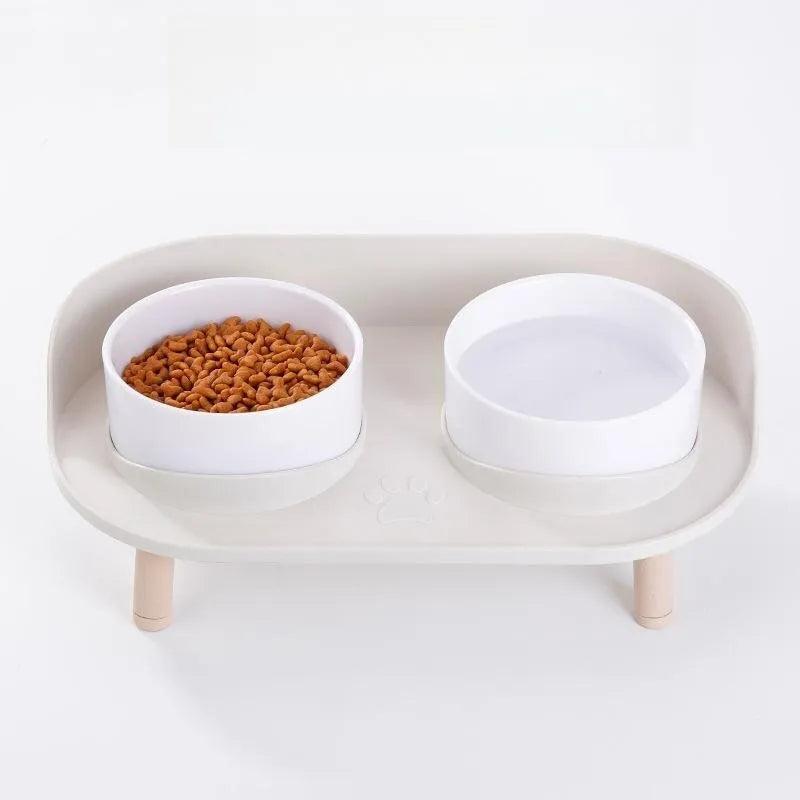 ABS Plastic Double Bowls Water Food Bowls Prevent Knocks Over & Protect Cervical Spine Pet Cat Bowls for Small Large Cats Dogs - New House Pets