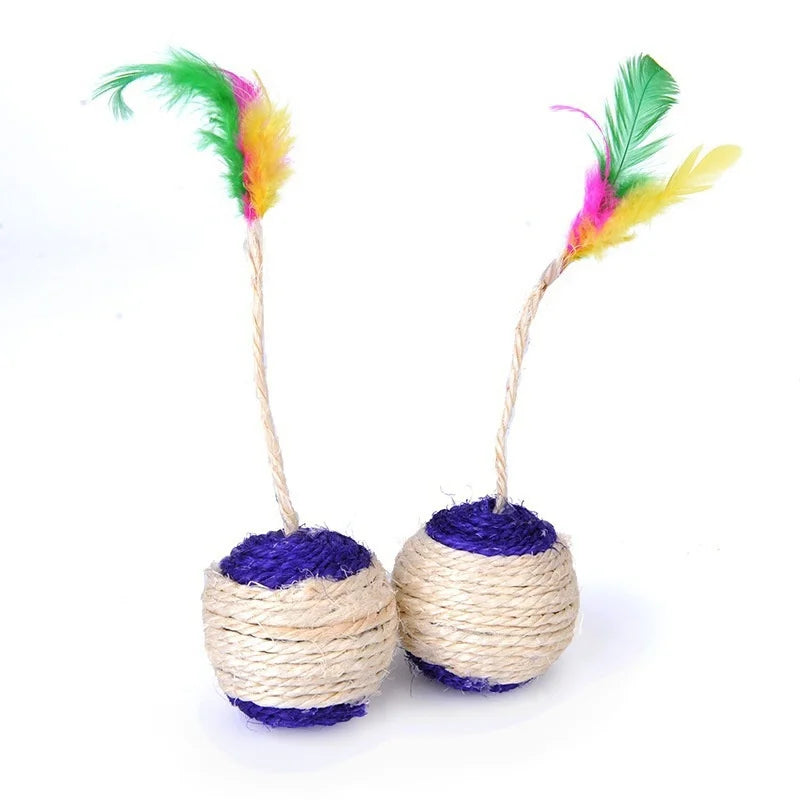 Cat Toy Pet Cat Sisal Scratching Ball Training Interactive Toy for Kitten Pet Cat Supplies Funny Play Feather Toy cat accessorie - New House Pets