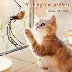 Upgraded Epoxy Sucker Steel Wire Long Rod Feather Cat Teasing Stick Cat Self Hi No Harmful Ingredients - New House Pets