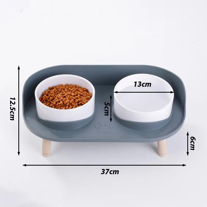 ABS Plastic Double Bowls Water Food Bowls Prevent Knocks Over & Protect Cervical Spine Pet Cat Bowls for Small Large Cats Dogs - New House Pets