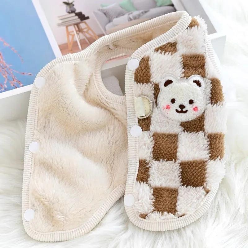 Winter Cat Dog Clothes with Buckle Sweet Bear Print Pet Plush Sweater for Small Dogs Pomeranian Chihuahua Puppy Button Jacket - New House Pets
