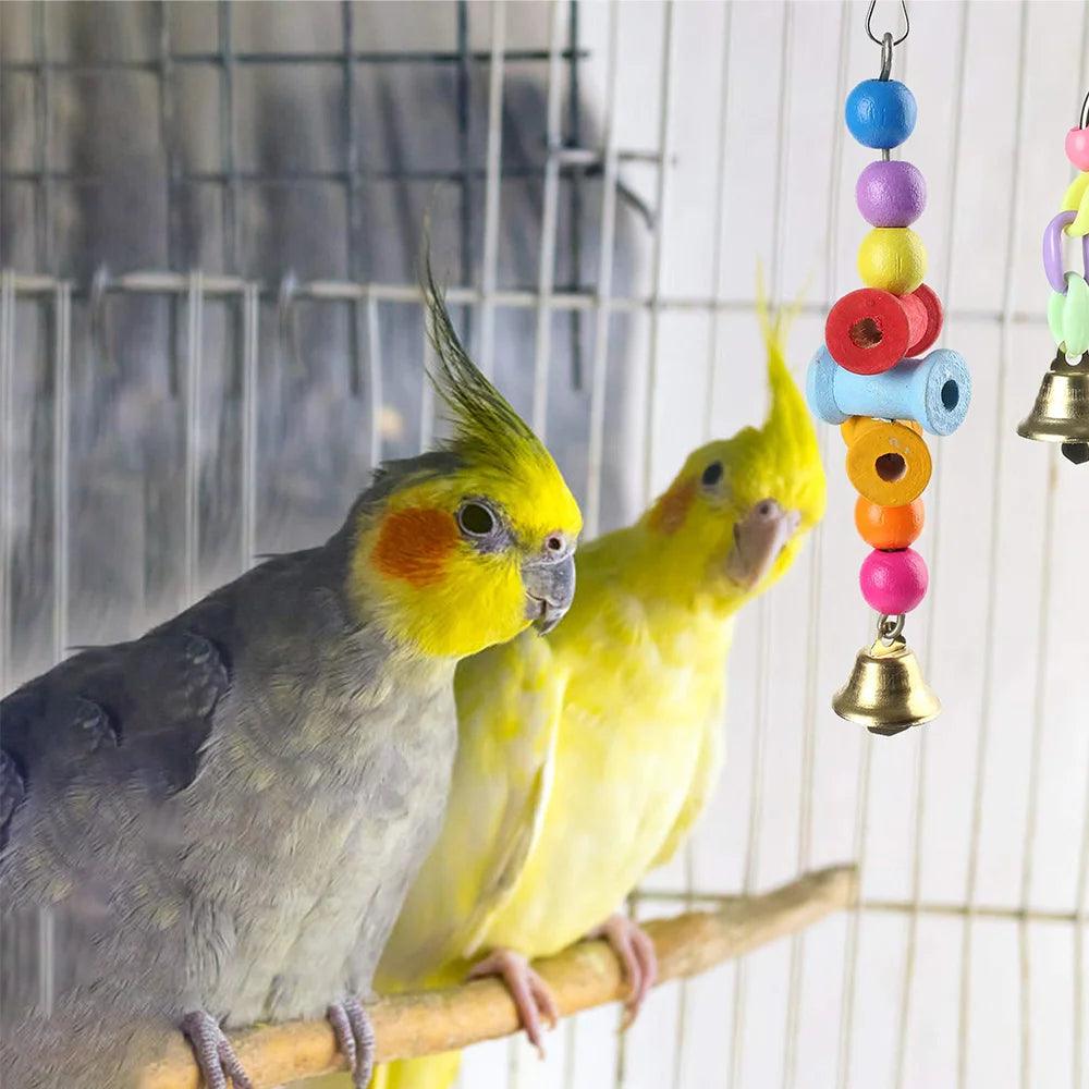 11Pcs Bird Cage Toys for Parrots Wood Birds Swing Reliable Chewable Bite Bridge Wooden Beads Shape Parrot Toy Bird Toys - New House Pets