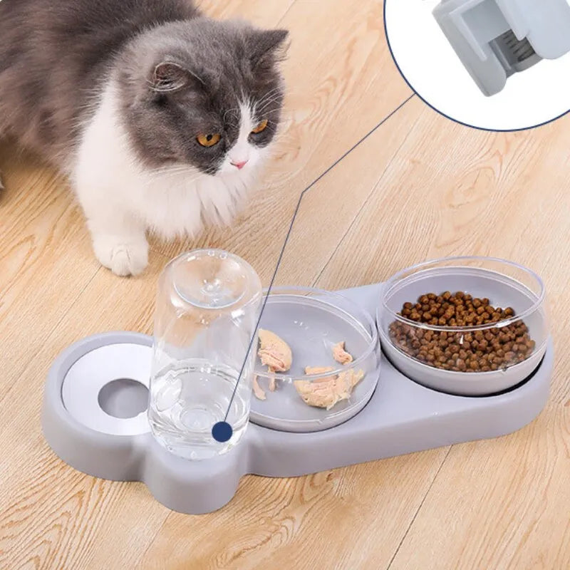 1pc Automatic Food & Water Dispenser Multi-functional Pet Double Bowl Feeder For Three-in-one Cat And Dog Feeding Supply - New House Pets
