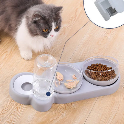 1pc Automatic Food & Water Dispenser Multi-functional Pet Double Bowl Feeder For Three-in-one Cat And Dog Feeding Supply - New House Pets