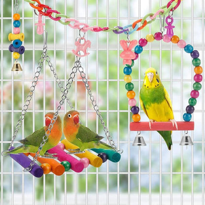11Pcs Bird Cage Toys for Parrots Wood Birds Swing Reliable Chewable Bite Bridge Wooden Beads Shape Parrot Toy Bird Toys - New House Pets