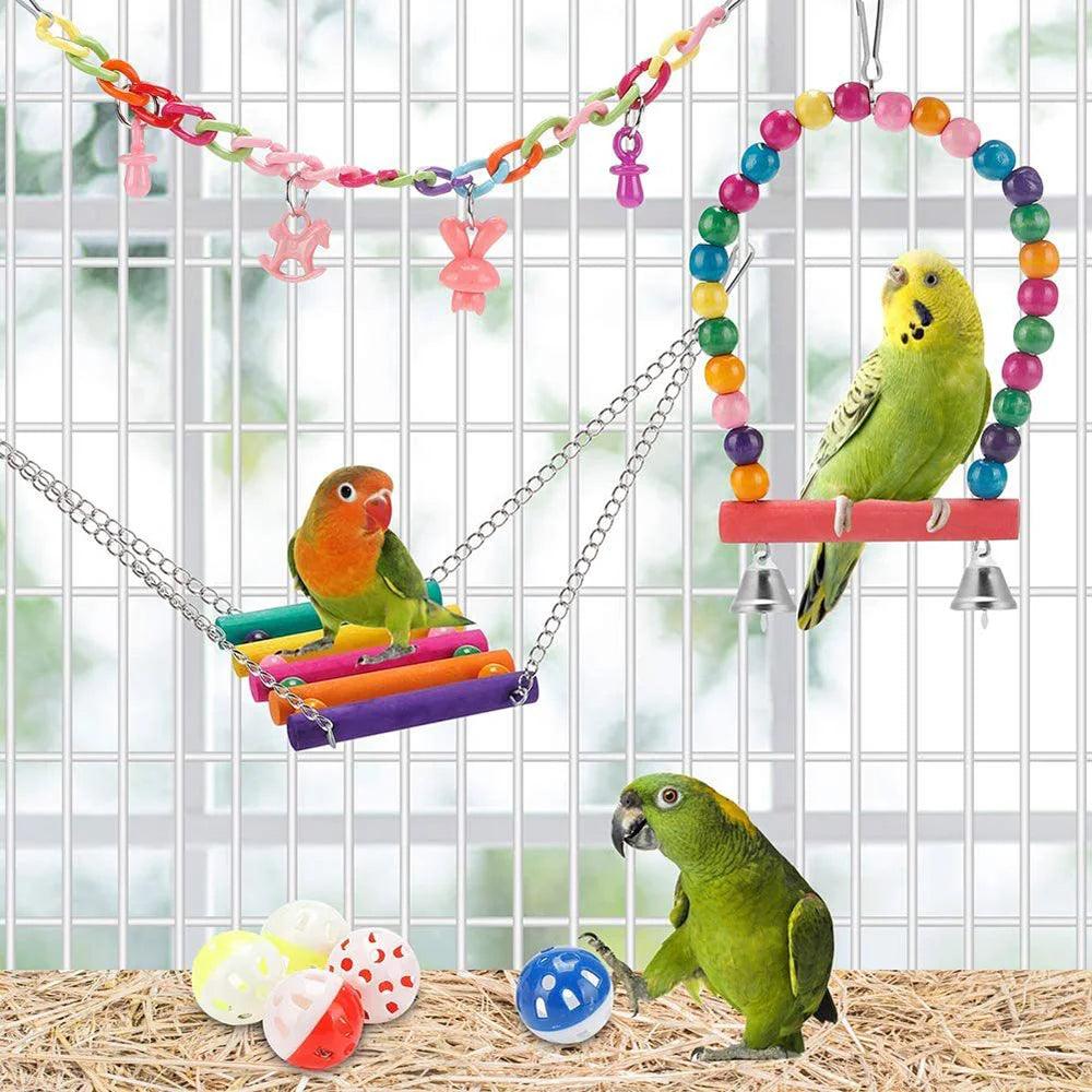 11Pcs Bird Cage Toys for Parrots Wood Birds Swing Reliable Chewable Bite Bridge Wooden Beads Shape Parrot Toy Bird Toys - New House Pets