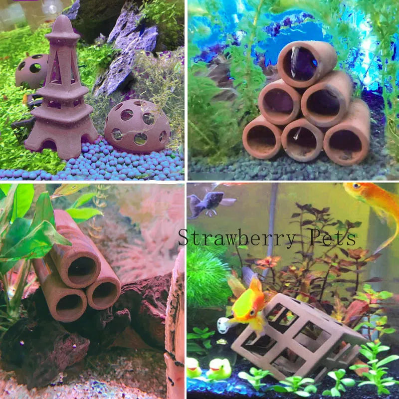 Ceramic Aquarium Decoration Fish Shrimps Shelter House Pottery Scorpion House Canister Simulation Stone Fish Tank Decor Great - New House Pets
