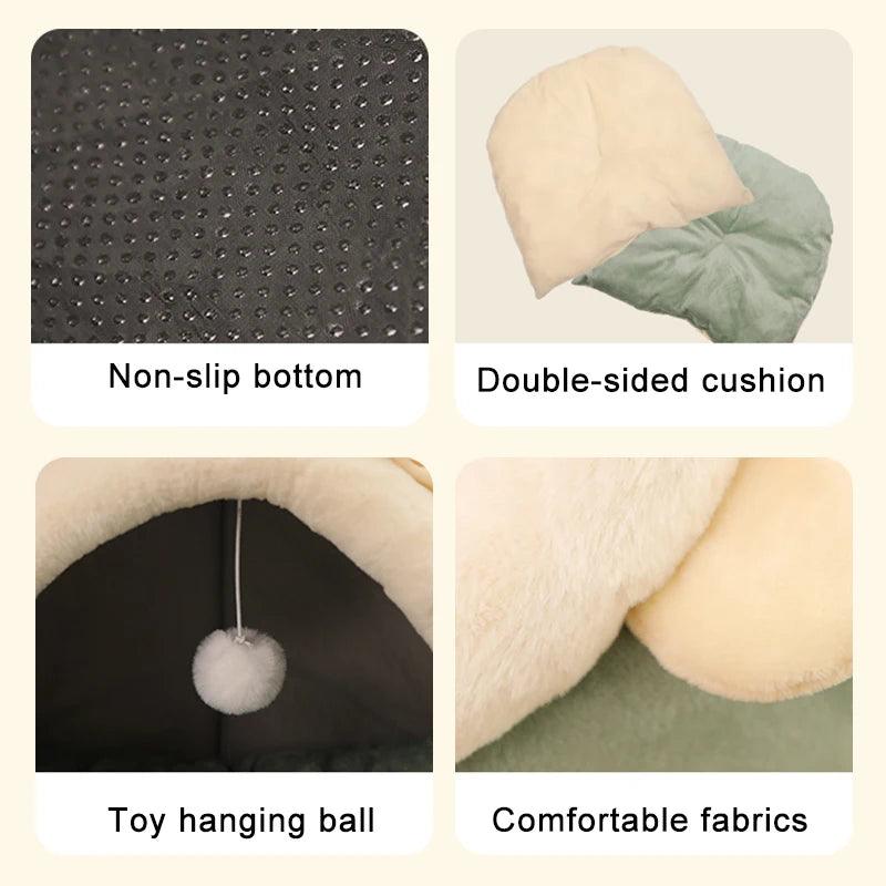 Pet Tent Cave Bed for Cats Small Dogs Self-Warming Cat Tent Bed Cat Hut Comfortable Pet Sleeping Bed Foldable Removable Washable - New House Pets