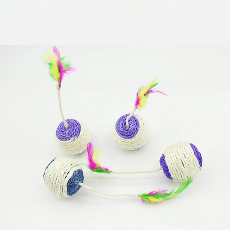 Cat Toy Pet Cat Sisal Scratching Ball Training Interactive Toy for Kitten Pet Cat Supplies Funny Play Feather Toy cat accessorie - New House Pets