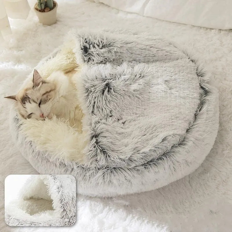 Soft Plush Round Cat Bed Pet Mattress Warm Comfortable Basket Cat Dog 2 in 1 Sleeping Bag Nest for Small Dogs - New House Pets