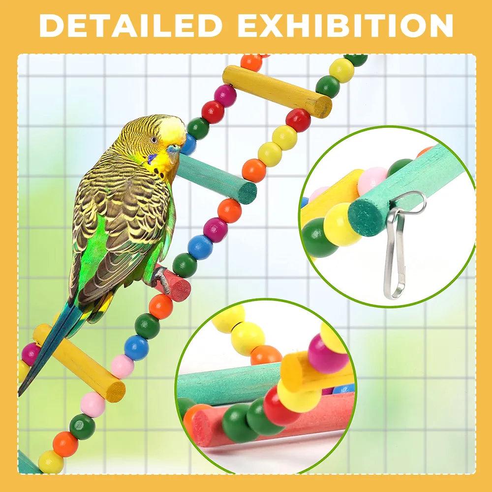 11Pcs Bird Cage Toys for Parrots Wood Birds Swing Reliable Chewable Bite Bridge Wooden Beads Shape Parrot Toy Bird Toys - New House Pets
