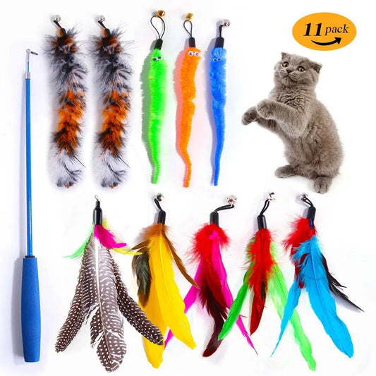 11pcs Replacement Cat Feather Toy Set Feather Replacement Head Retractable Cat Stick Cat Products - New House Pets