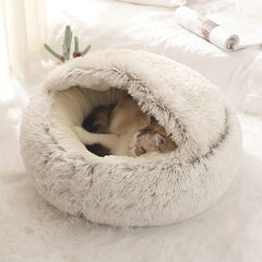 Soft Plush Round Cat Bed Pet Mattress Warm Comfortable Basket Cat Dog 2 in 1 Sleeping Bag Nest for Small Dogs - New House Pets