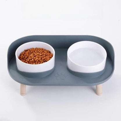 ABS Plastic Double Bowls Water Food Bowls Prevent Knocks Over & Protect Cervical Spine Pet Cat Bowls for Small Large Cats Dogs - New House Pets