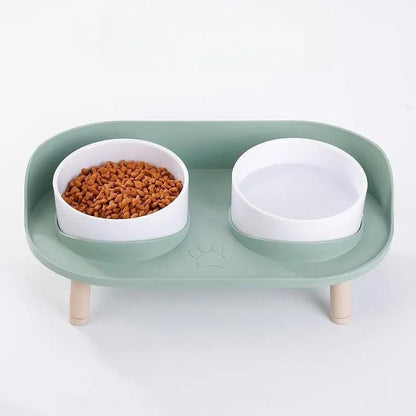 ABS Plastic Double Bowls Water Food Bowls Prevent Knocks Over & Protect Cervical Spine Pet Cat Bowls for Small Large Cats Dogs - New House Pets