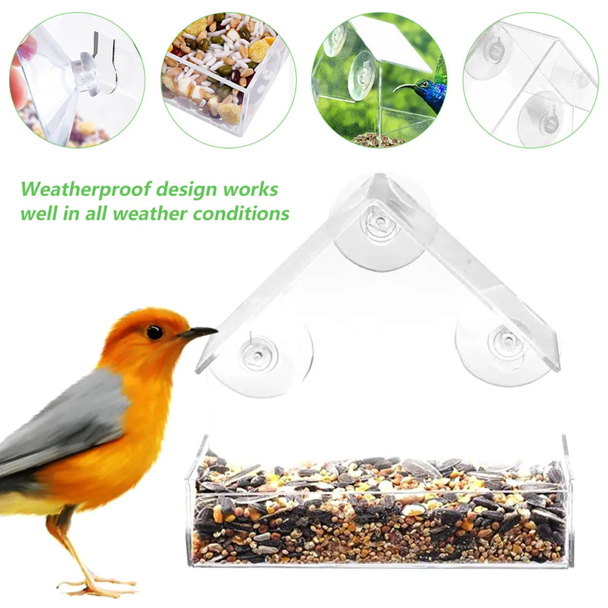 Window Wild Bird Feeder House Transparent Wild Table Removable Suction Cups Sliding Feed Tray for Garden Patio Yard - New House Pets