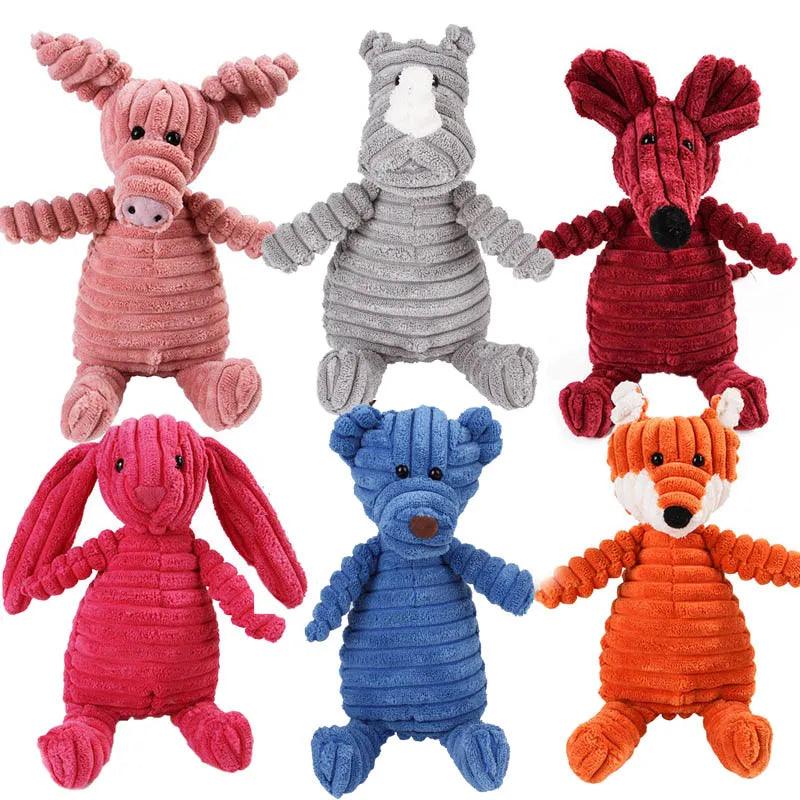 Plush Dog Toys Corduroy for Small Medium Dogs Animal Dog Squeaky Toy Bite Resistant Chew Toy Molar Teeth Cleaning Puppy Toys - New House Pets