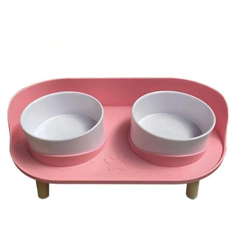 ABS Plastic Double Bowls Water Food Bowls Prevent Knocks Over & Protect Cervical Spine Pet Cat Bowls for Small Large Cats Dogs - New House Pets