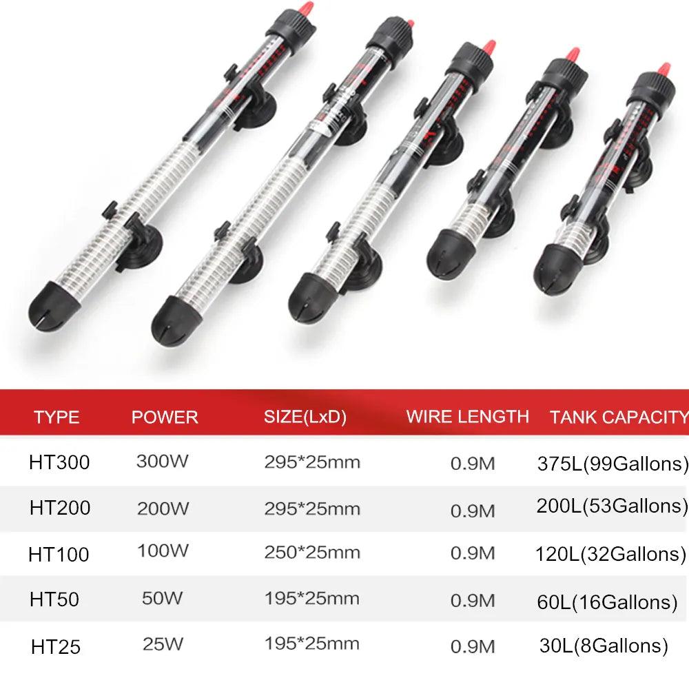 110v-220v Adjustable Temperature Thermostat Heater Rod 25W/ 50W/ 100W/ 200W/ 300W Submersible Aquarium Fish Tank Water Heat - New House Pets
