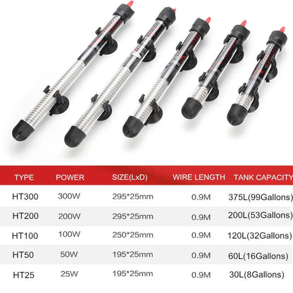 110v-220v Adjustable Temperature Thermostat Heater Rod 25W/ 50W/ 100W/ 200W/ 300W Submersible Aquarium Fish Tank Water Heat - New House Pets