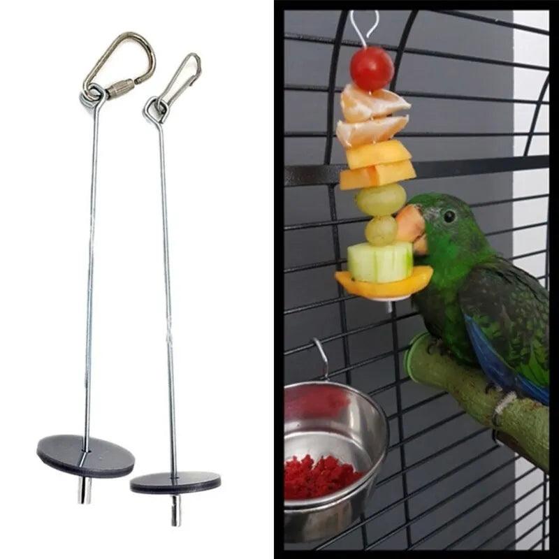 Pet Parrots Birds Food Holder Stainless Steel Fruit Spear Stick Fruit Vegetable Skewer Feeder Foraging Toys Metal Bird Feeder - New House Pets