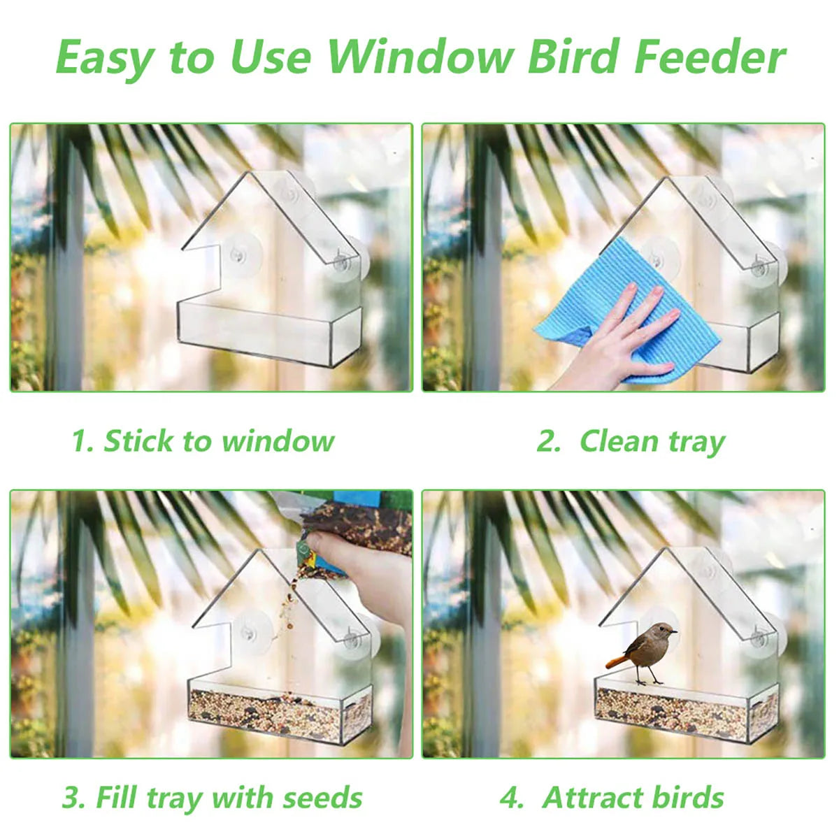 Window Wild Bird Feeder House Transparent Wild Table Removable Suction Cups Sliding Feed Tray for Garden Patio Yard - New House Pets